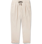 Brunello Cucinelli - Tapered Pleated Cotton-Blend Twill Drawstring Trousers - Unknown