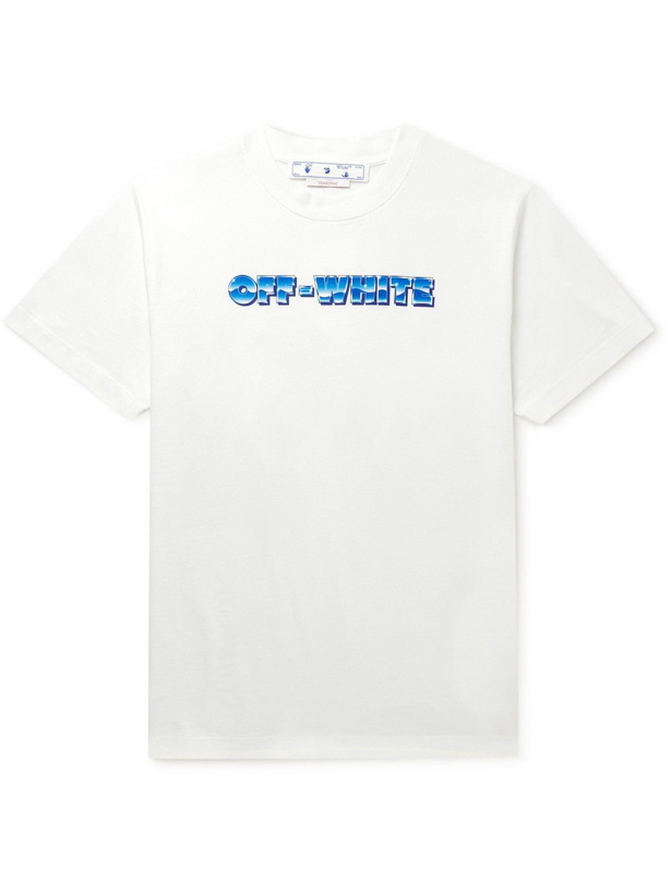 Photo: Off-White - Blue Metal Arrow Printed Cotton-Jersey T-Shirt - White