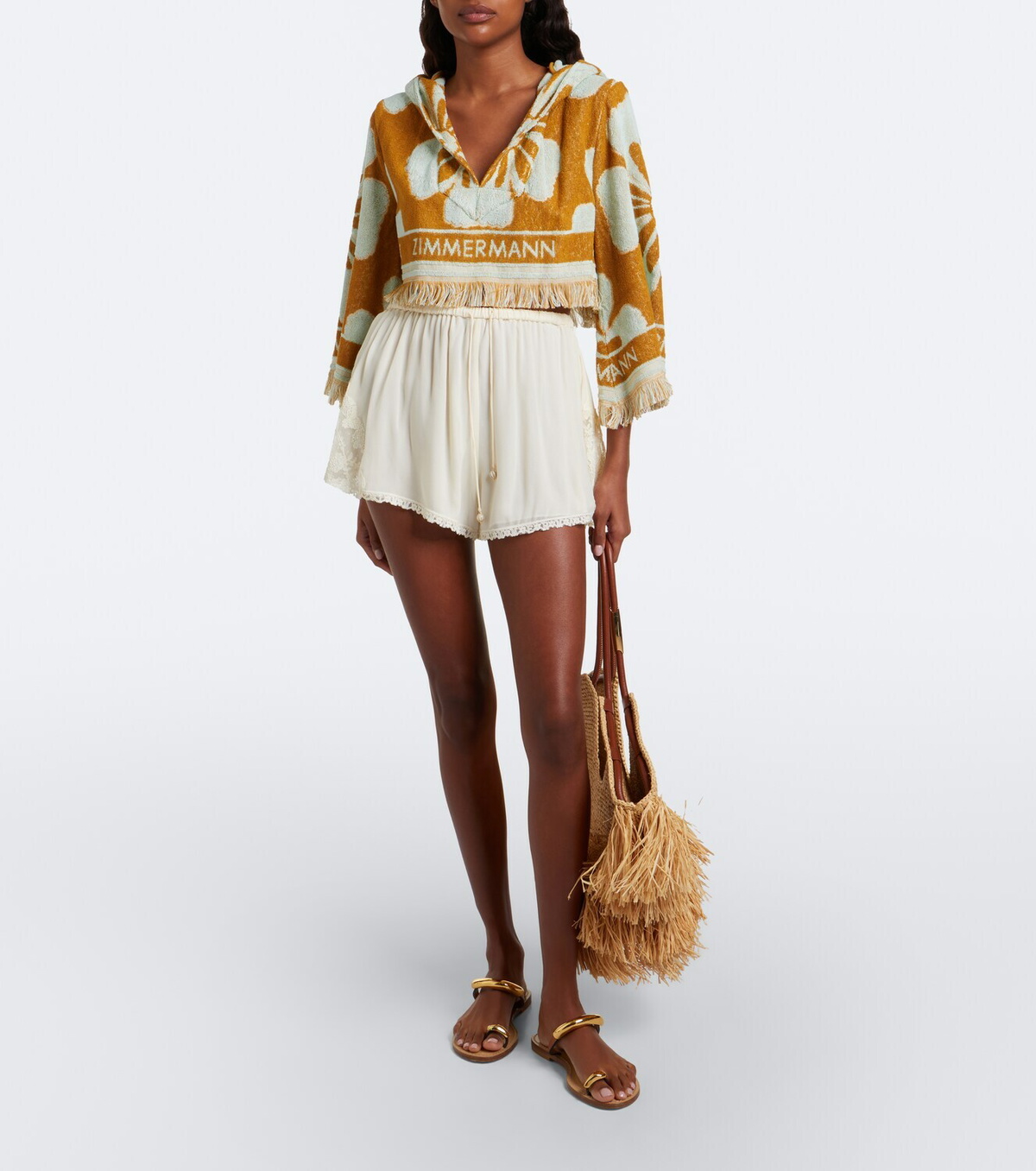 Zimmermann Fairlight floral cropped terry hoodie