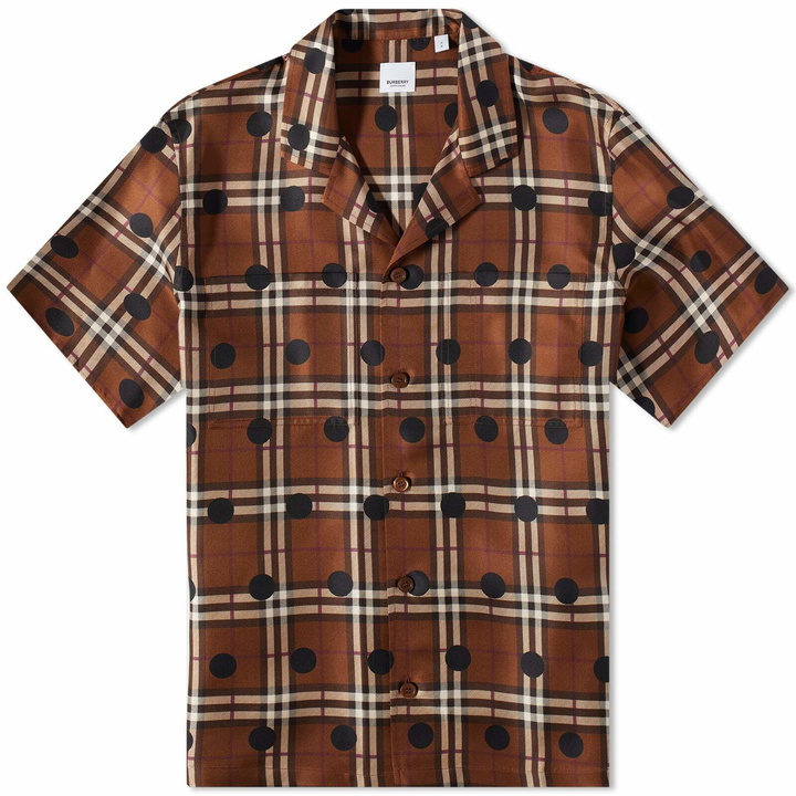 Photo: Burberry Men's Havana Polka Dot Check Vacation Shirt in Dark Birch Brown