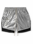 Rick Owens - Champion Dolphin Straight-Leg Logo-Embroidered Metallic Shell Shorts - Silver