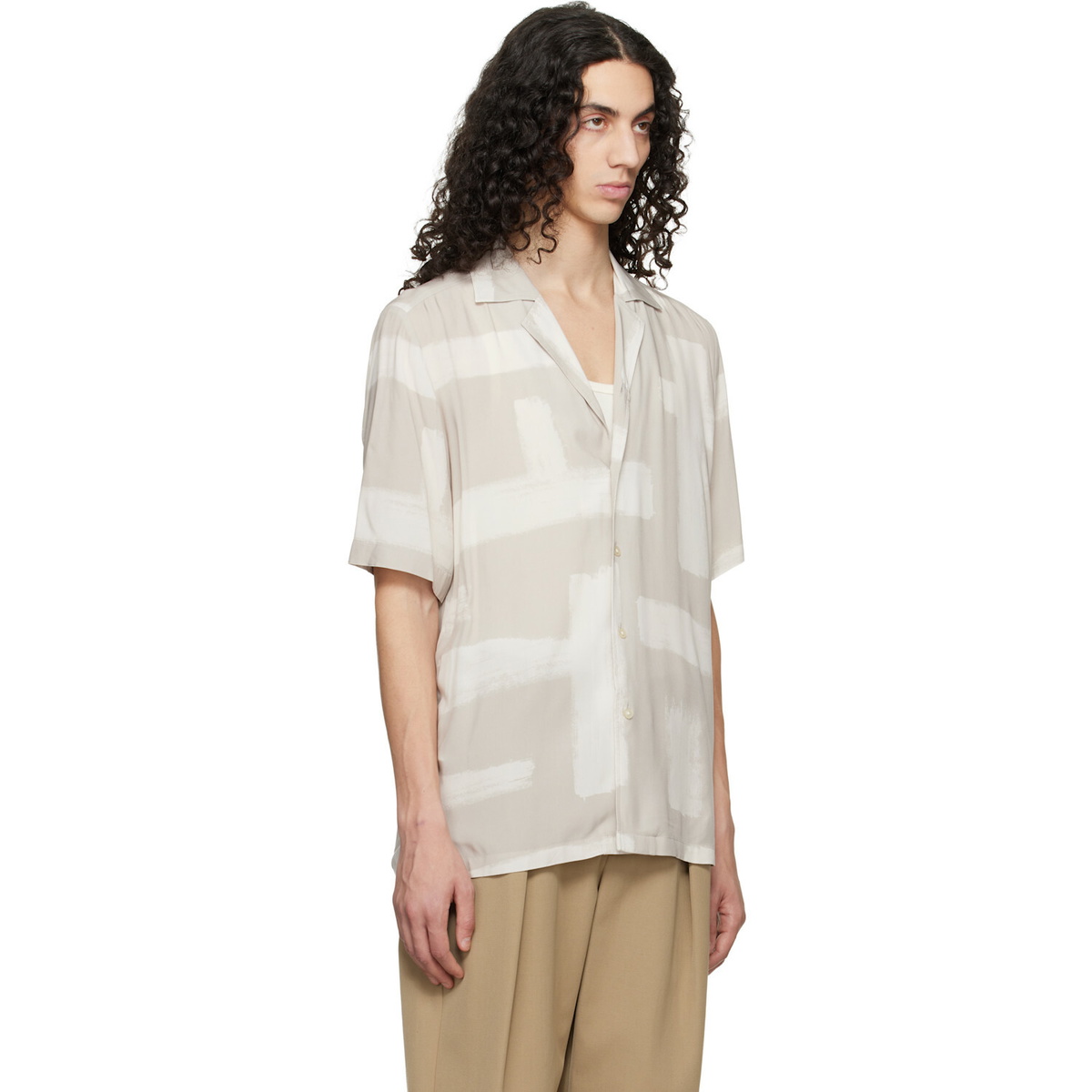 BOSS Taupe Regular-Fit Maxi Print Shirt
