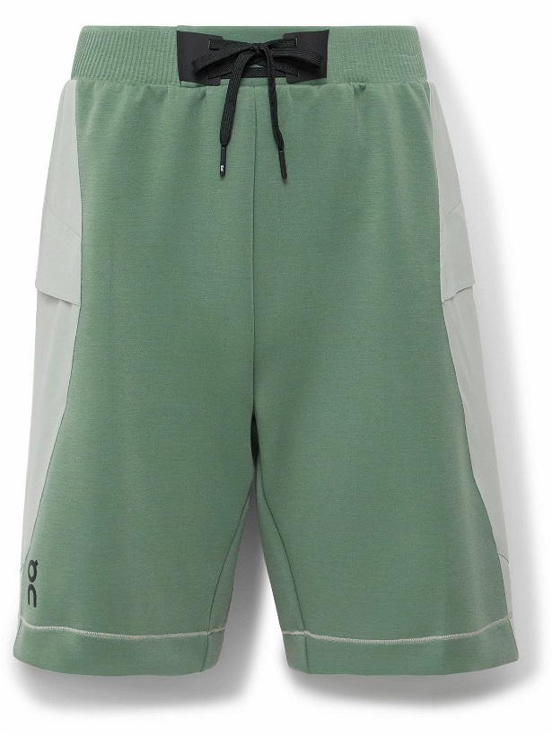 Photo: ON - Movement Straight-Leg Shell-Panelled Stretch-Jersey Drawstring Shorts - Green