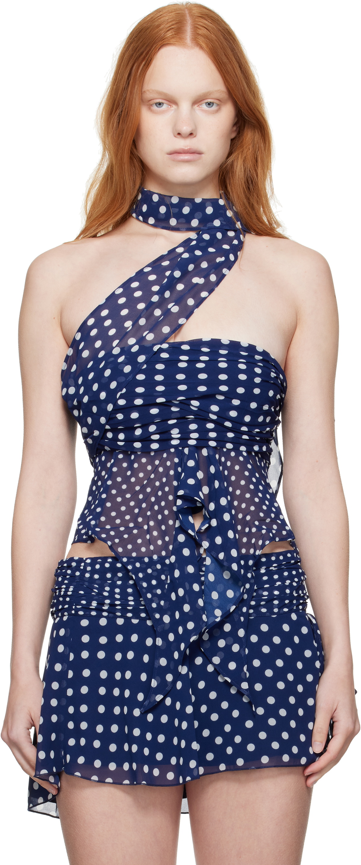 GUIZIO Navy Chiffon Wrap Around Top