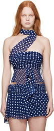 GUIZIO Navy Chiffon Wrap Around Top