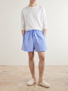 TEKLA - Straight-Leg Striped Organic Cotton-Poplin Shorts - Blue