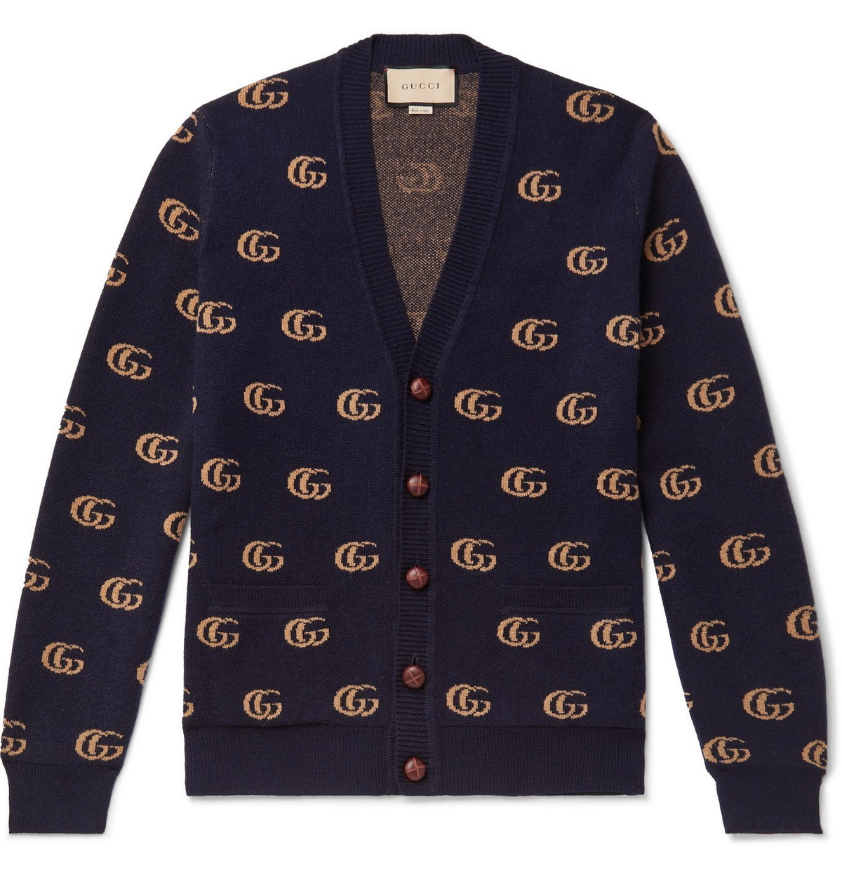 GUCCI - Logo-Jacquard Wool Cardigan - Blue Gucci