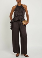 Liberowe Relaxed Wide-leg Satin Trousers Brown