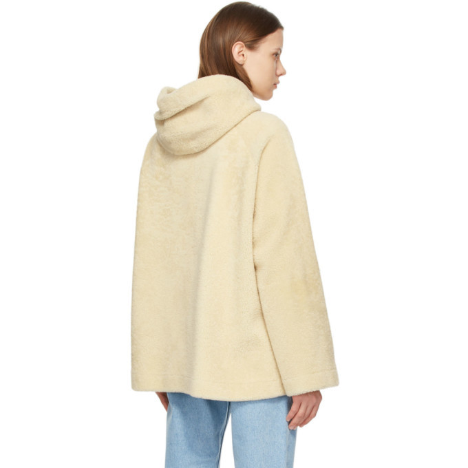 Loewe Womens White Gold Hooded Logo-embossed Shearling Jacket - ShopStyle