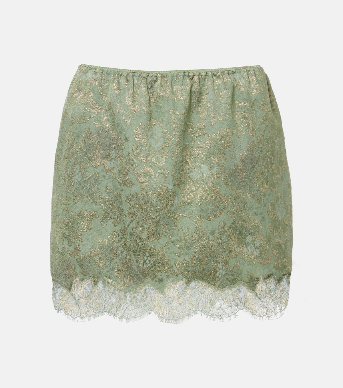 Saint Laurent Lace-trimmed cotton-blend jacquard miniskirt