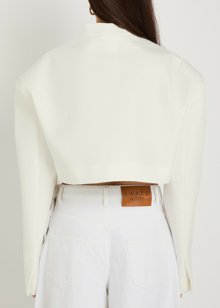 A.W.A.K.E Mode Cropped Woven Tuxedo Jacket White