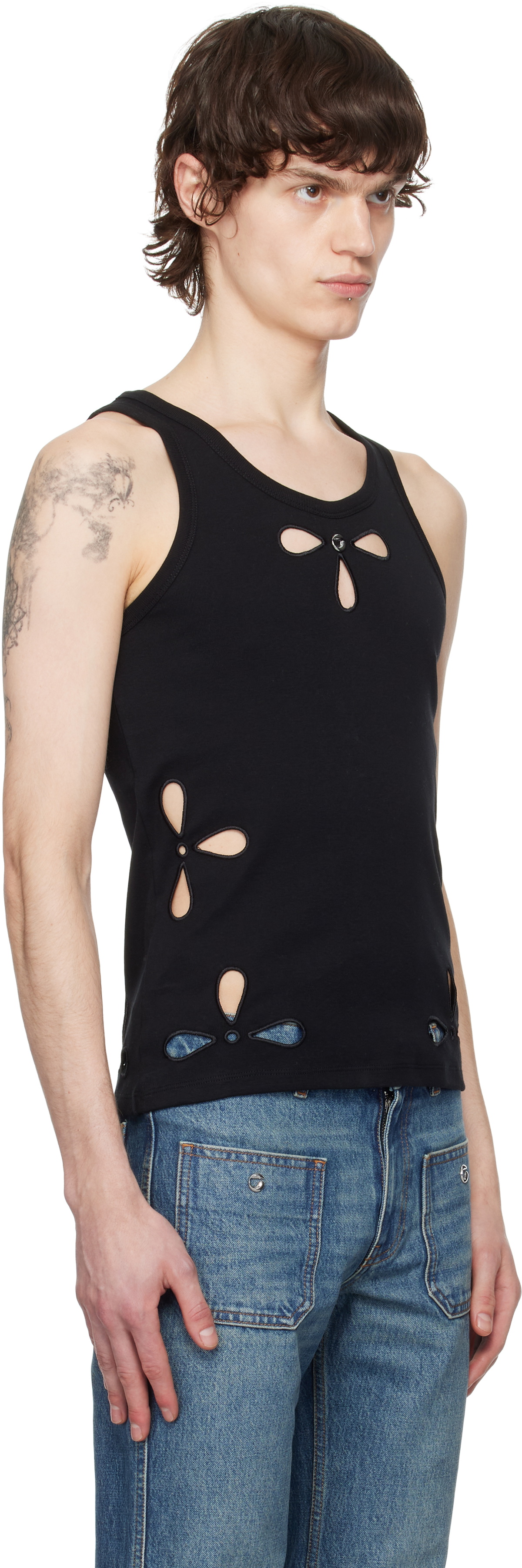 Coperni Black Petal Embroidered Tank Top