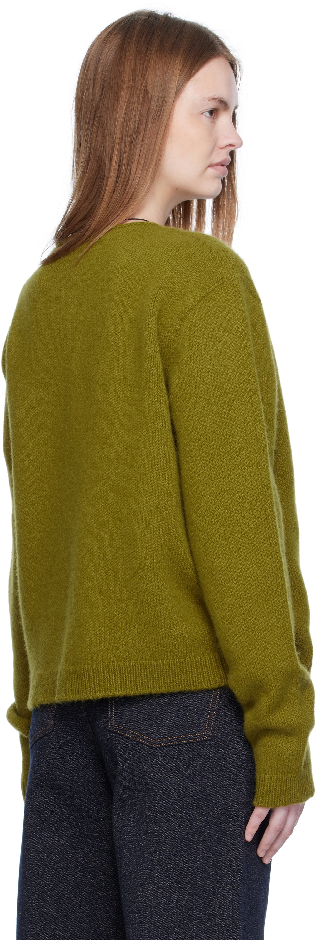Arch The Green Wide Neck Cashmere Pullover Sweater