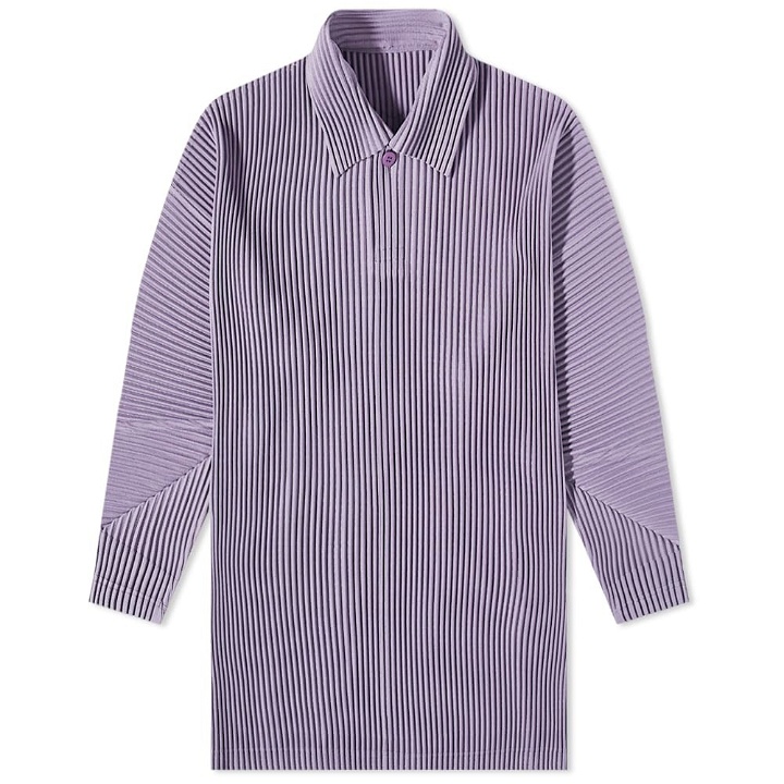 Photo: Homme Plissé Issey Miyake Men's Pleated Long Sleeve Polo Shirt in Purple Grey