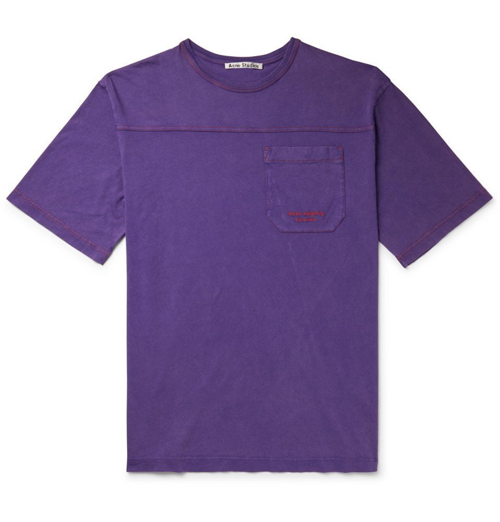 Photo: Acne Studios - Edwin Logo-Embroidered Acid-Washed Cotton-Jersey T-Shirt - Purple