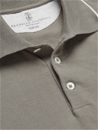 BRUNELLO CUCINELLI - Slim-Fit Contrast-Tipped Cotton-Piqué Polo Shirt - Green - M