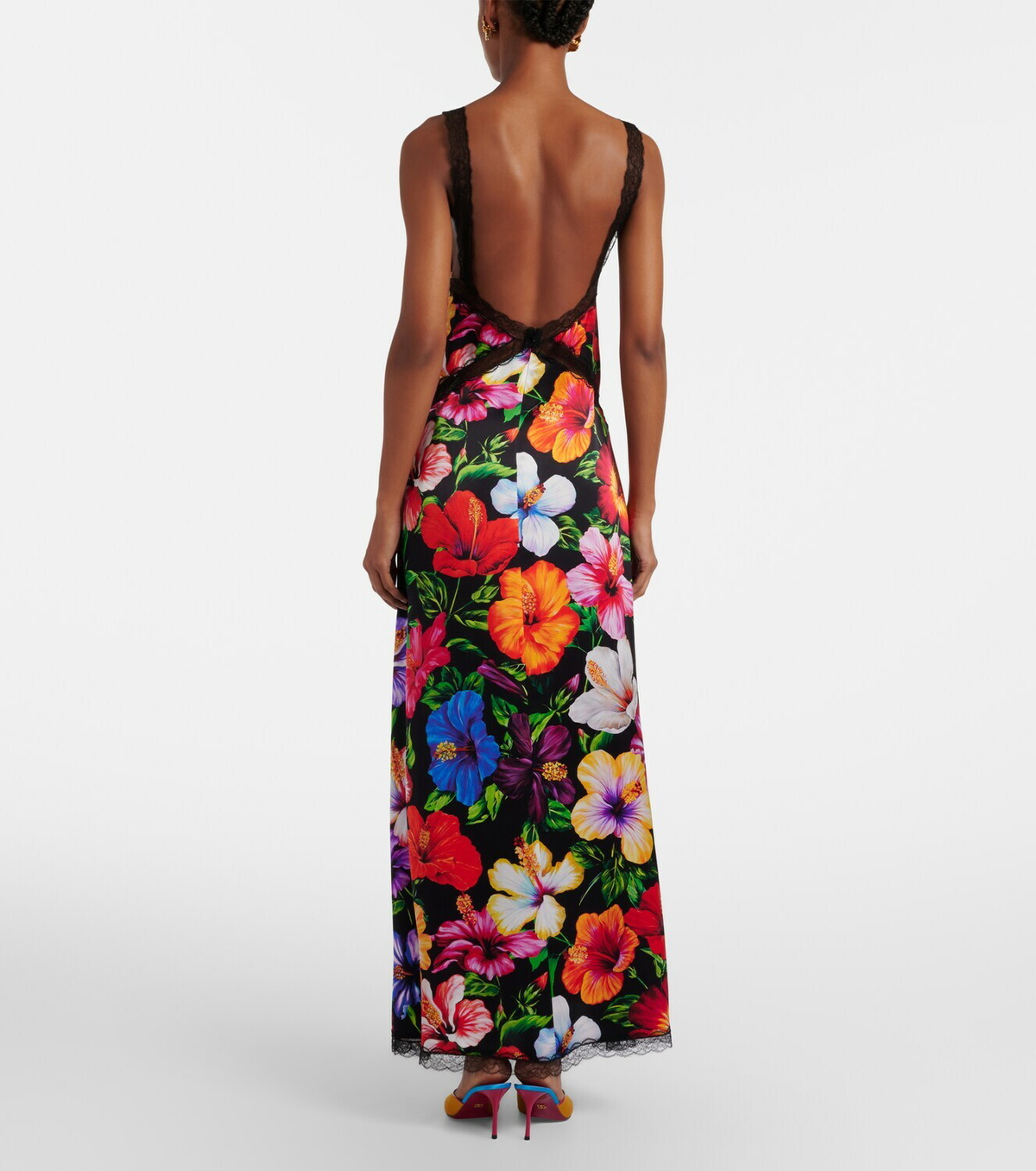 Dolce&Gabbana Floral lace-trimmed silk-blend maxi dress