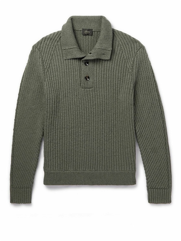 Photo: Brioni - Slim-Fit Ribbed Cotton Rollneck Sweater - Green