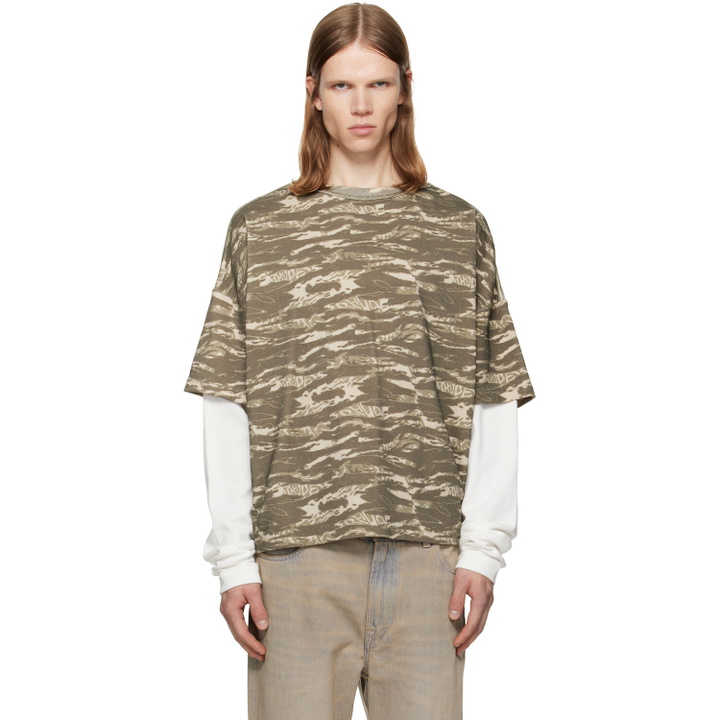 Photo: Rhude Khaki & White 'Rhude' Tiger Camo Double-Layered T-shirt