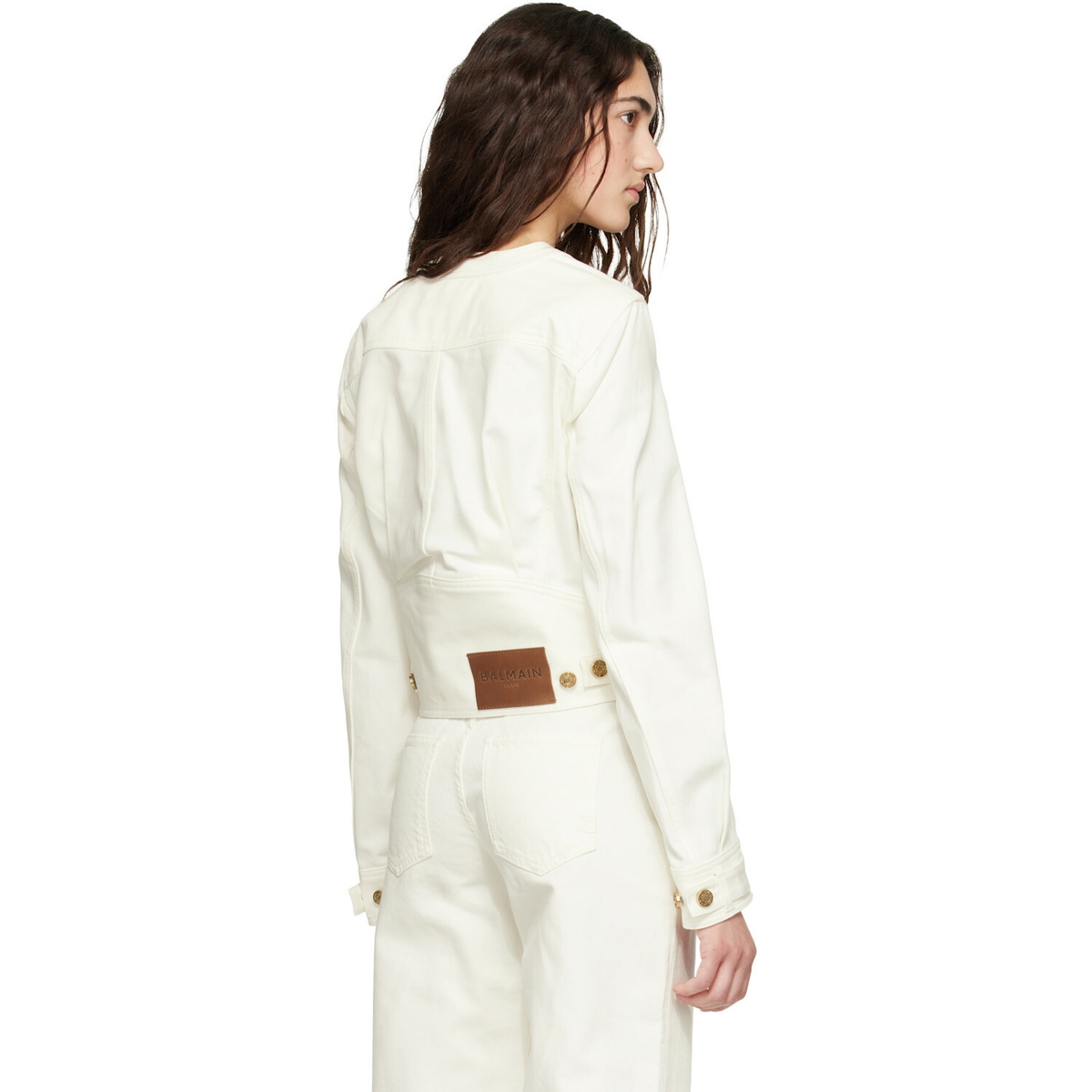 BALMAIN Off-White Patch-Pocket Denim Jacket
