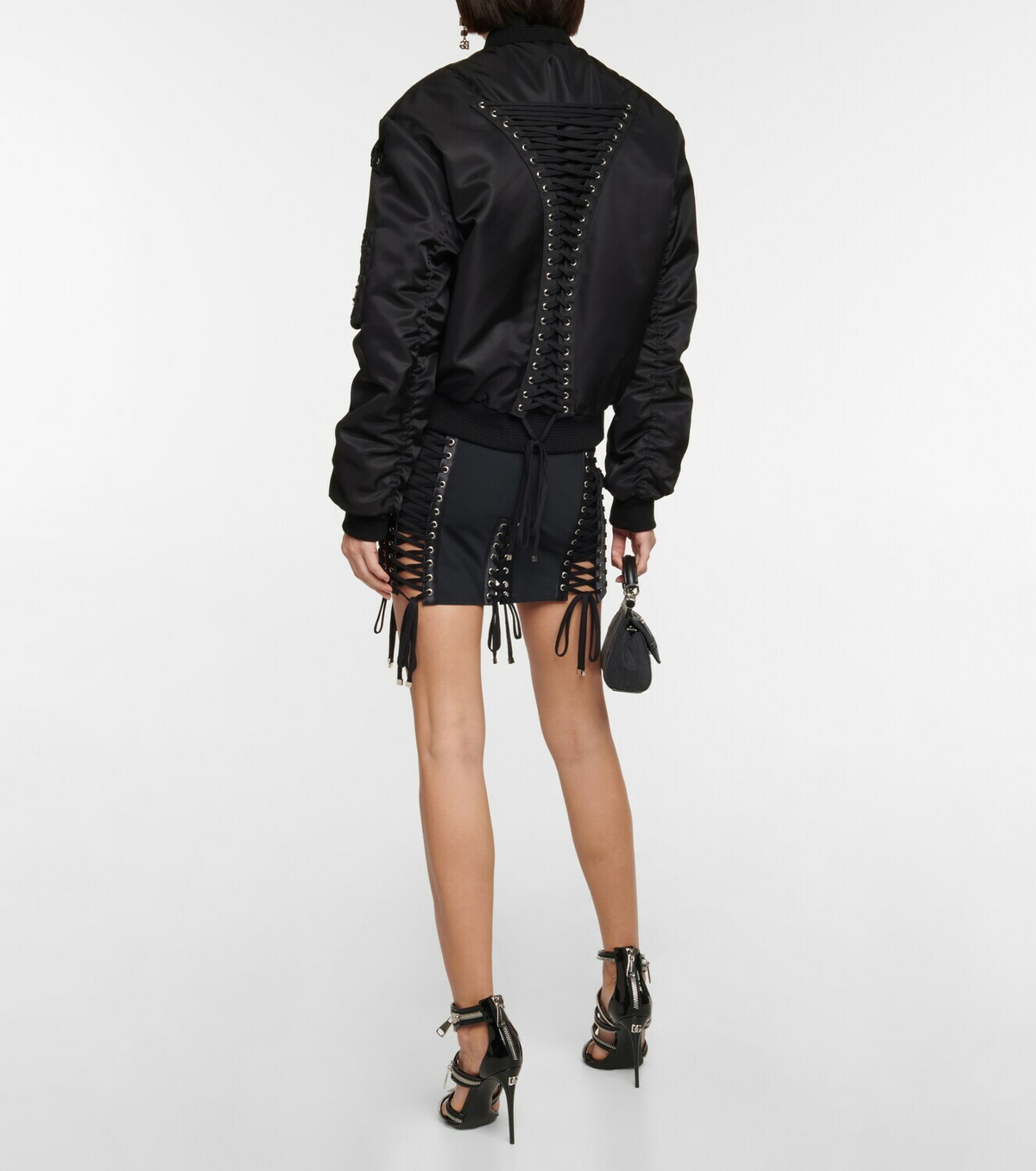 Dolce & Gabbana Black Houndstooth Polyester Bomber Jacket
