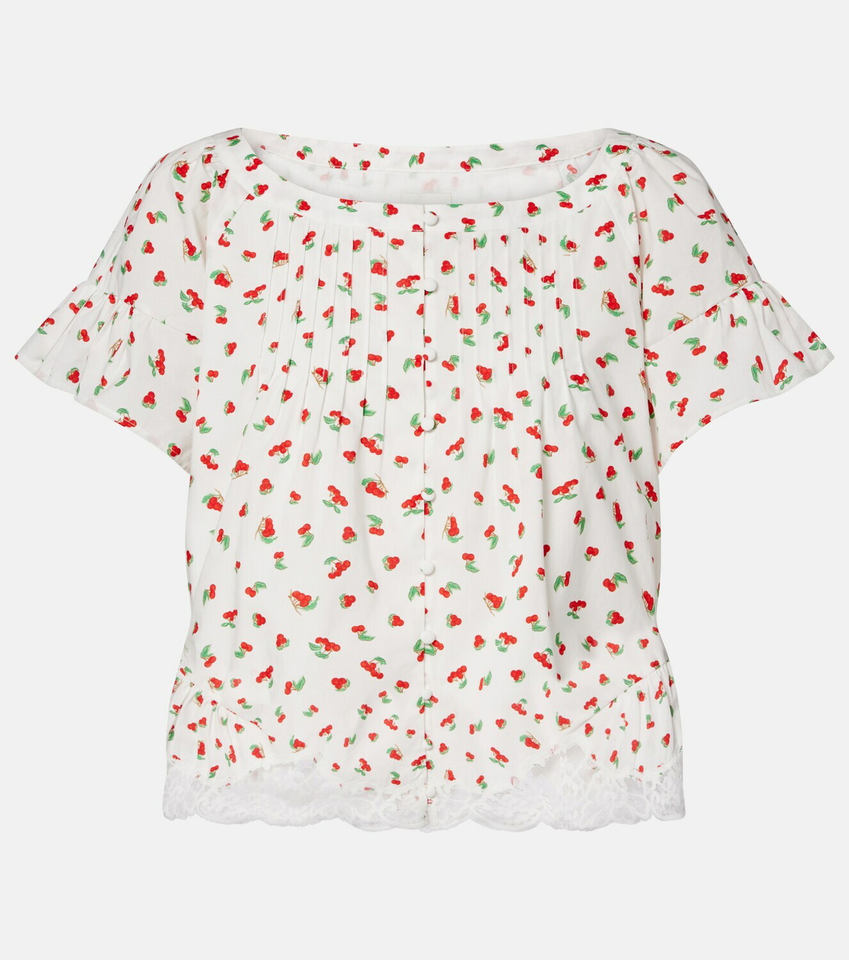 Posse Delia lace-trimmed printed cotton blouse