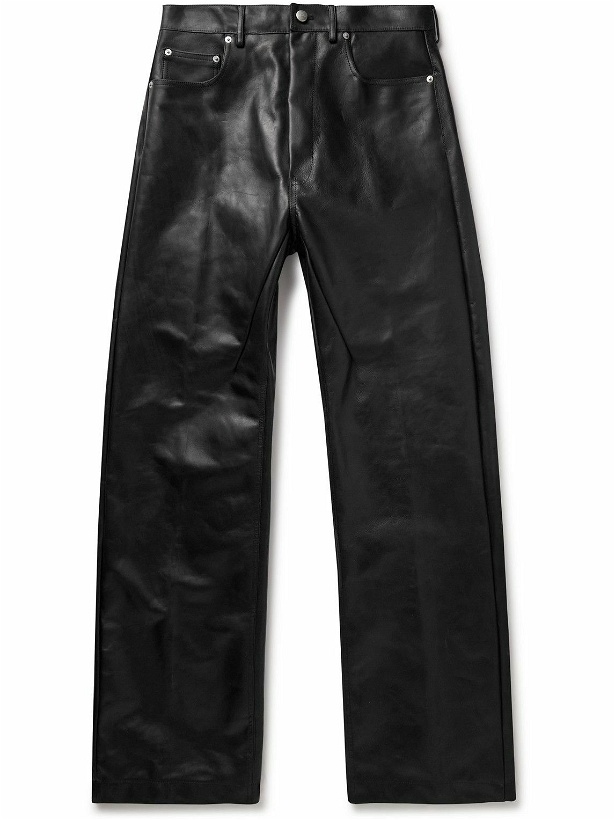 Photo: Rick Owens - Geth Straight-Leg Oiled-Leather Jeans - Black