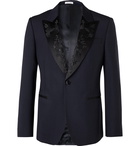 Alexander McQueen - Navy Slim-Fit Silk-Satin Jacquard-Trimmed Wool and Mohair-Blend Suit Jacket - Blue