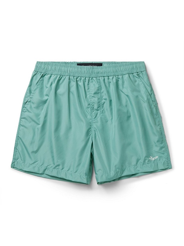 Photo: Zegna - Essential Mid-Length Logo-Embroidered Swim Shorts - Green