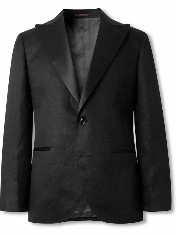 Photo: Brunello Cucinelli - Satin-Trimmed Linen Tuxedo Jacket - Black