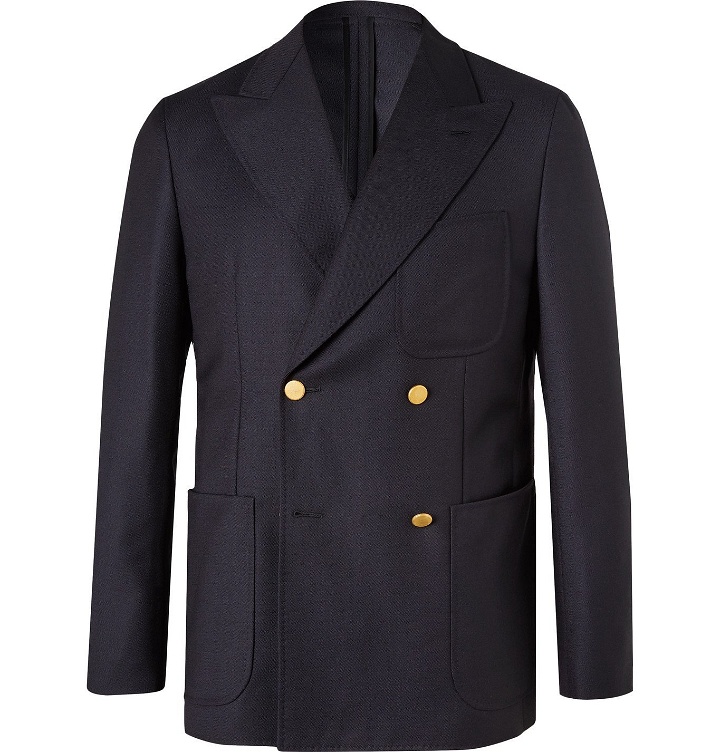 Photo: Caruso - Unstructured Double-Breasted Wool Blazer - Blue