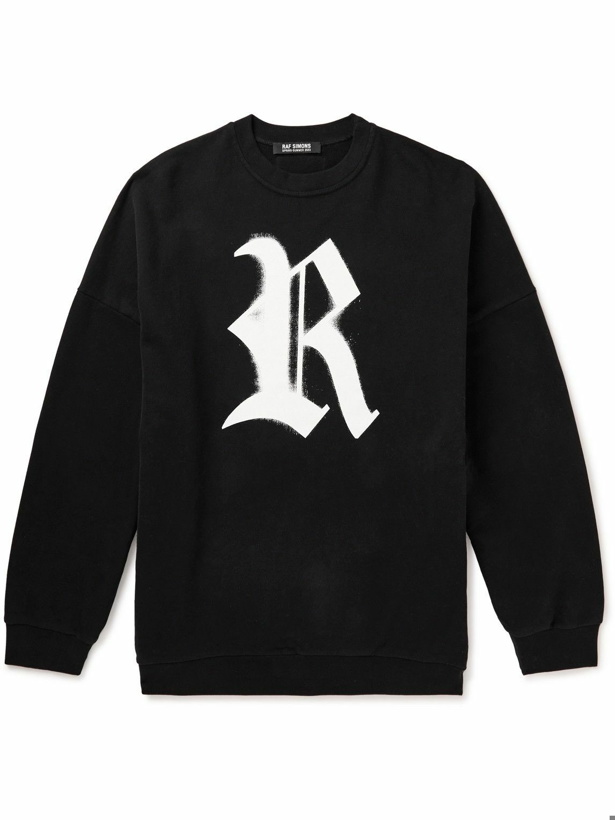 Photo: Raf Simons - Oversized Leather-Trimmed Logo-Print Cotton-Jersey Sweatshirt - Black