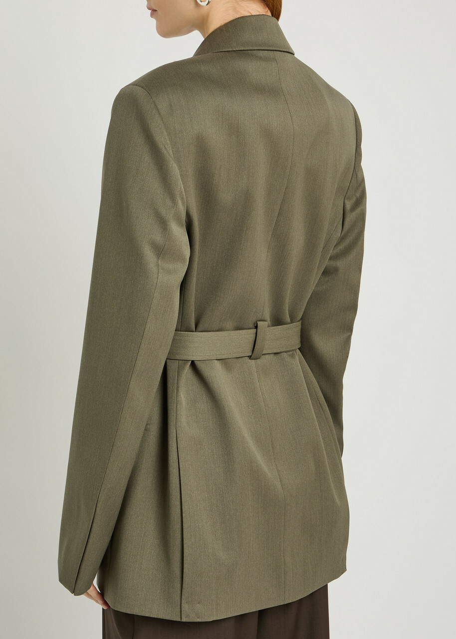 Victoria Beckham Belted Twill Blazer Sage