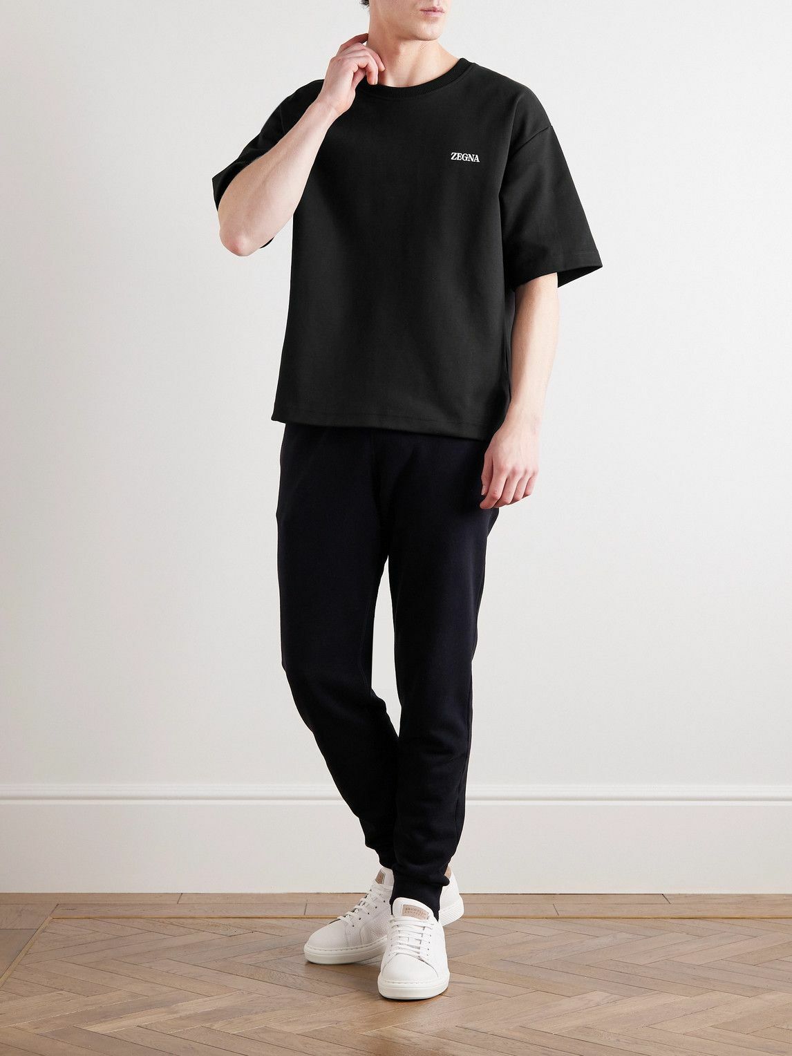 Zegna - Logo-Appliquéd Cotton-Jersey T-Shirt - Black Zegna