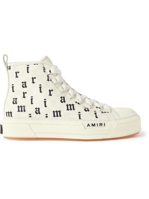 Photo: AMIRI - Logo-Print Canvas High-Top Sneakers - White