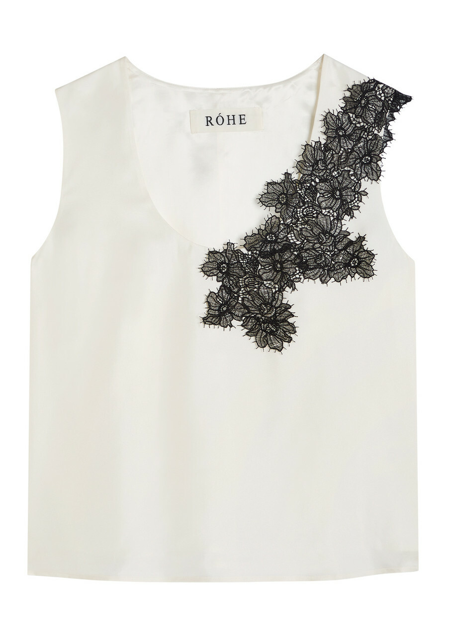 Rohe Lace-embellished Silk top Cream