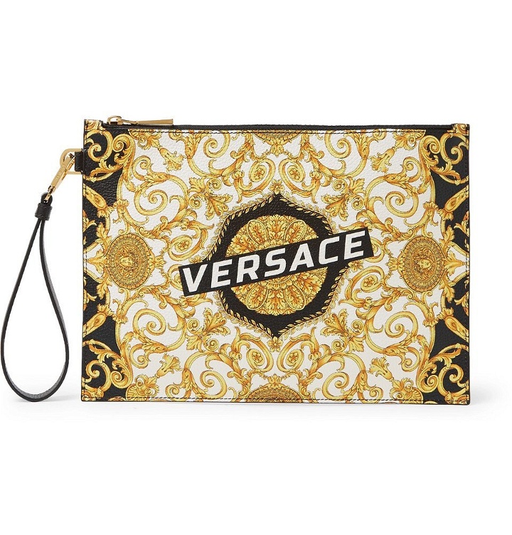 Photo: Versace - Printed Full-Grain Leather Pouch - Men - Black