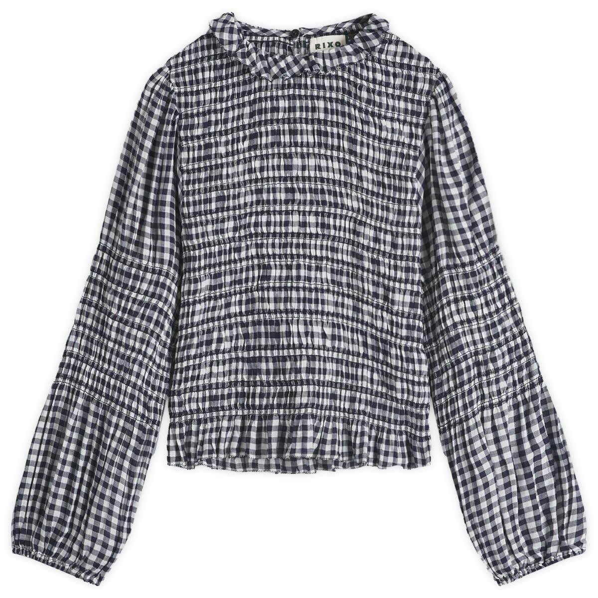 RIXO Women's Gardenia Top in French Check Navy