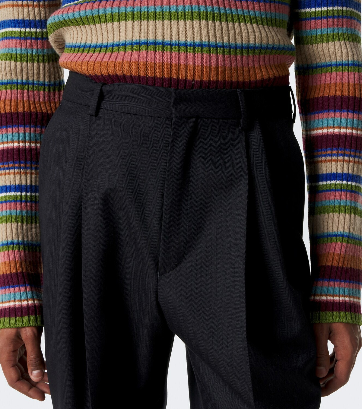 Dries Van Noten Herringbone pleated wool wide-leg pants
