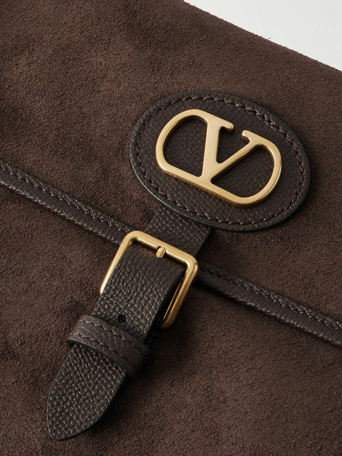 Valentino Garavani - Antibes Full-Grain Leather-Trimmed Suede Messenger Bag