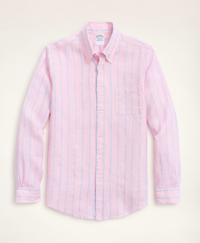 Photo: Brooks Brothers Men's Regent Regular-Fit Sport Shirt, Irish Linen Stripe | Pink/Blue