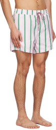 Thom Browne Pink Drawcord Waist Stripe Print Swim Shorts