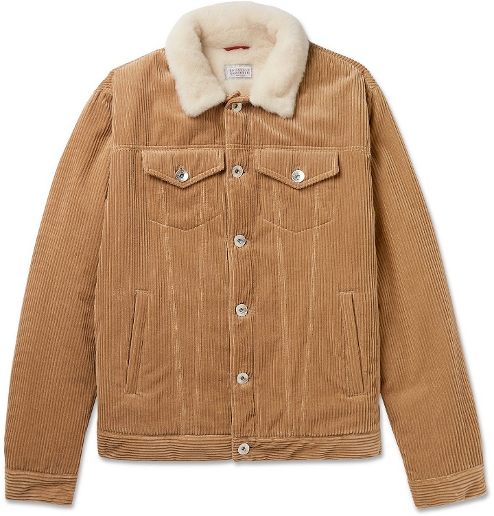 Photo: Brunello Cucinelli - Shearling-Lined Cotton and Cashmere-Blend Corduroy Trucker Jacket - Neutrals