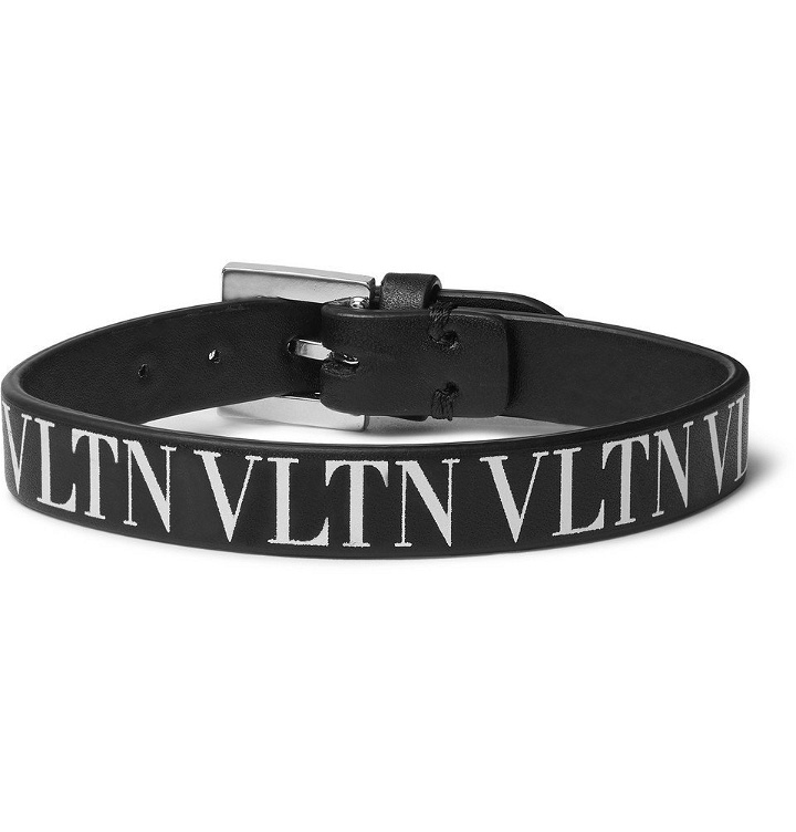 Photo: Valentino - Logo-Print Leather Bracelet - Black