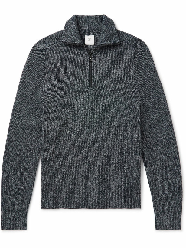 Photo: Bogner - Lennard Slim-Fit Ribbed Cotton and Linen-Blend Half-Zip Sweater - Gray
