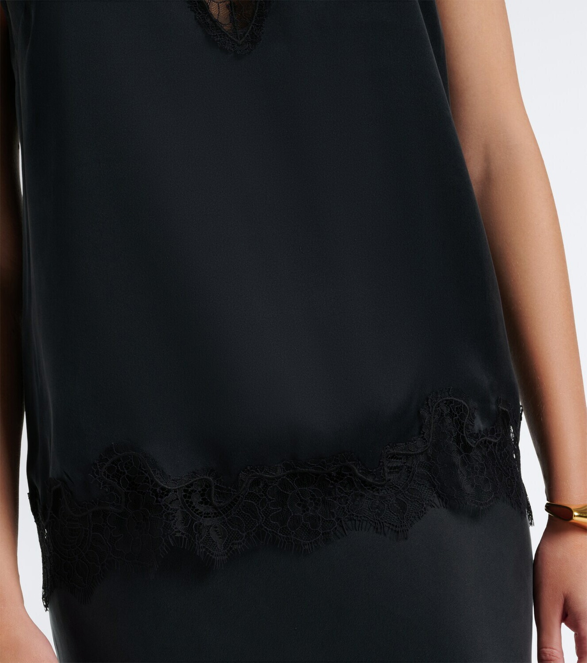 Velvet Lace-trimmed silk satin top