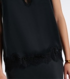Velvet Lace-trimmed silk satin top
