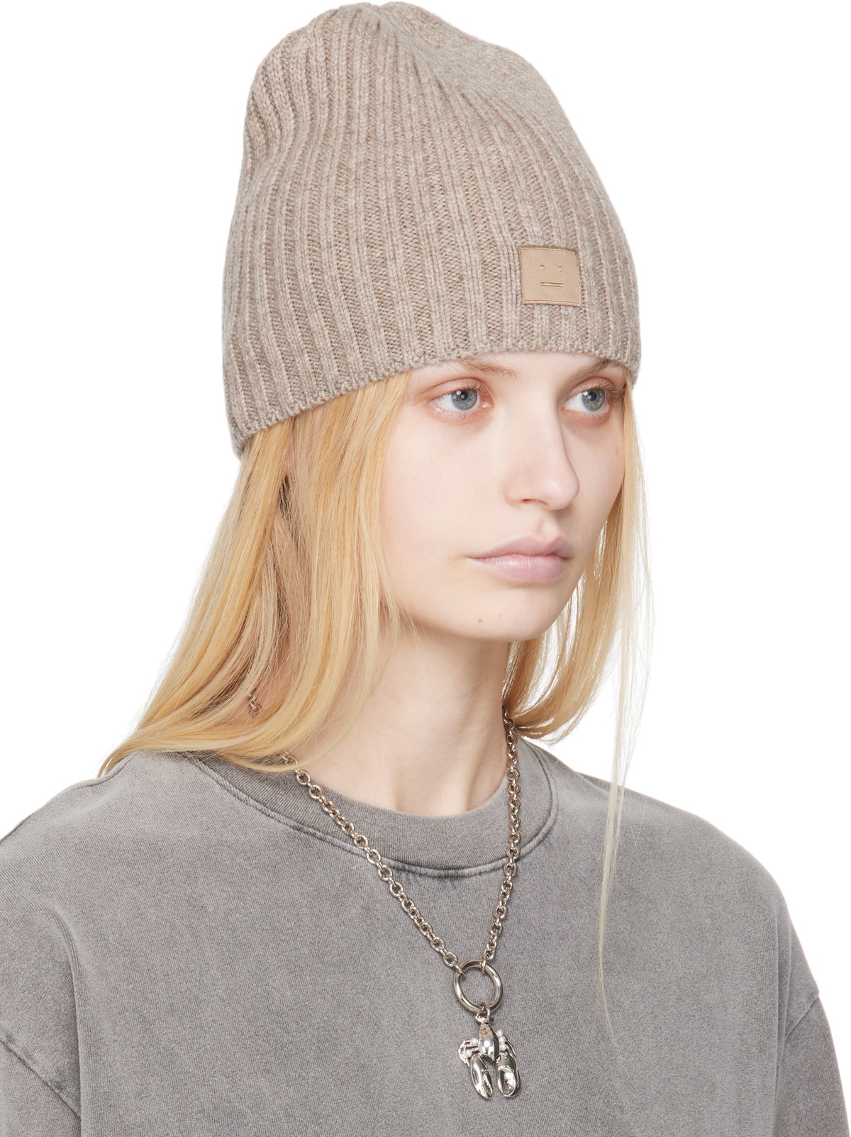 Acne Studios Gray Knitted Beanie Acne Studios display picture 2