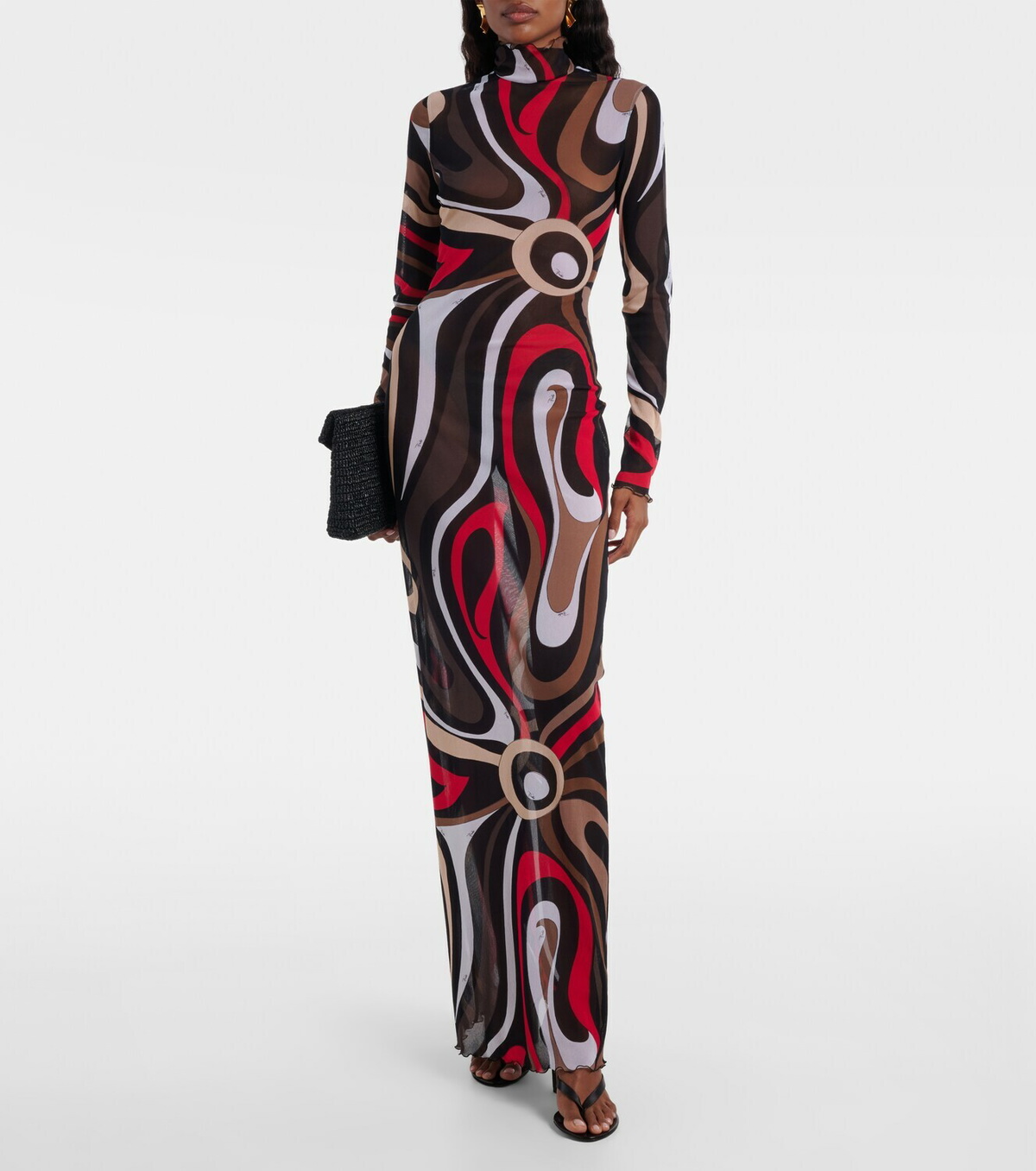 Pucci Printed tulle-trimmed jersey maxi dress