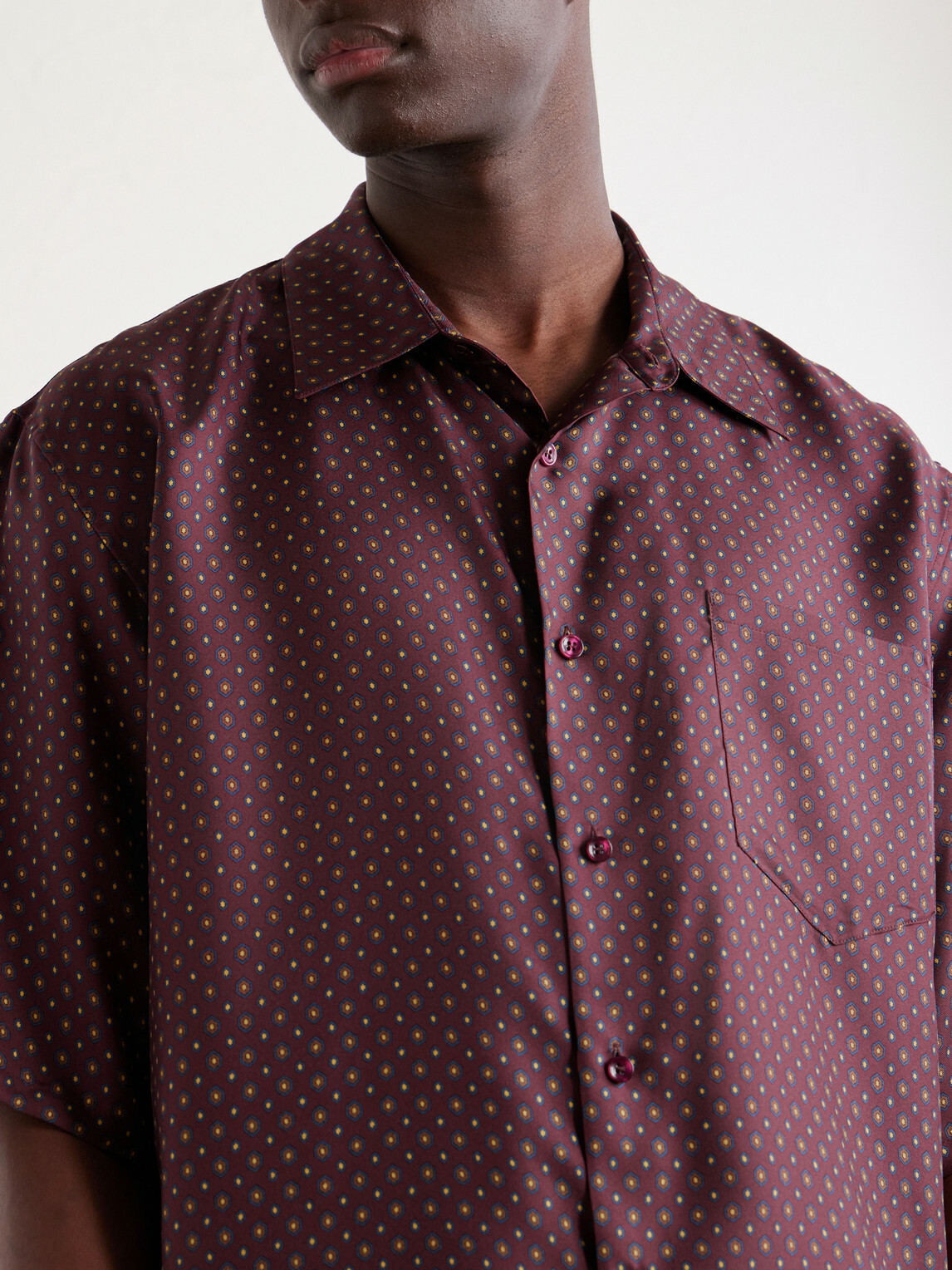 SAINT LAURENT - Printed Silk-Satin Polo Shirt - Burgundy